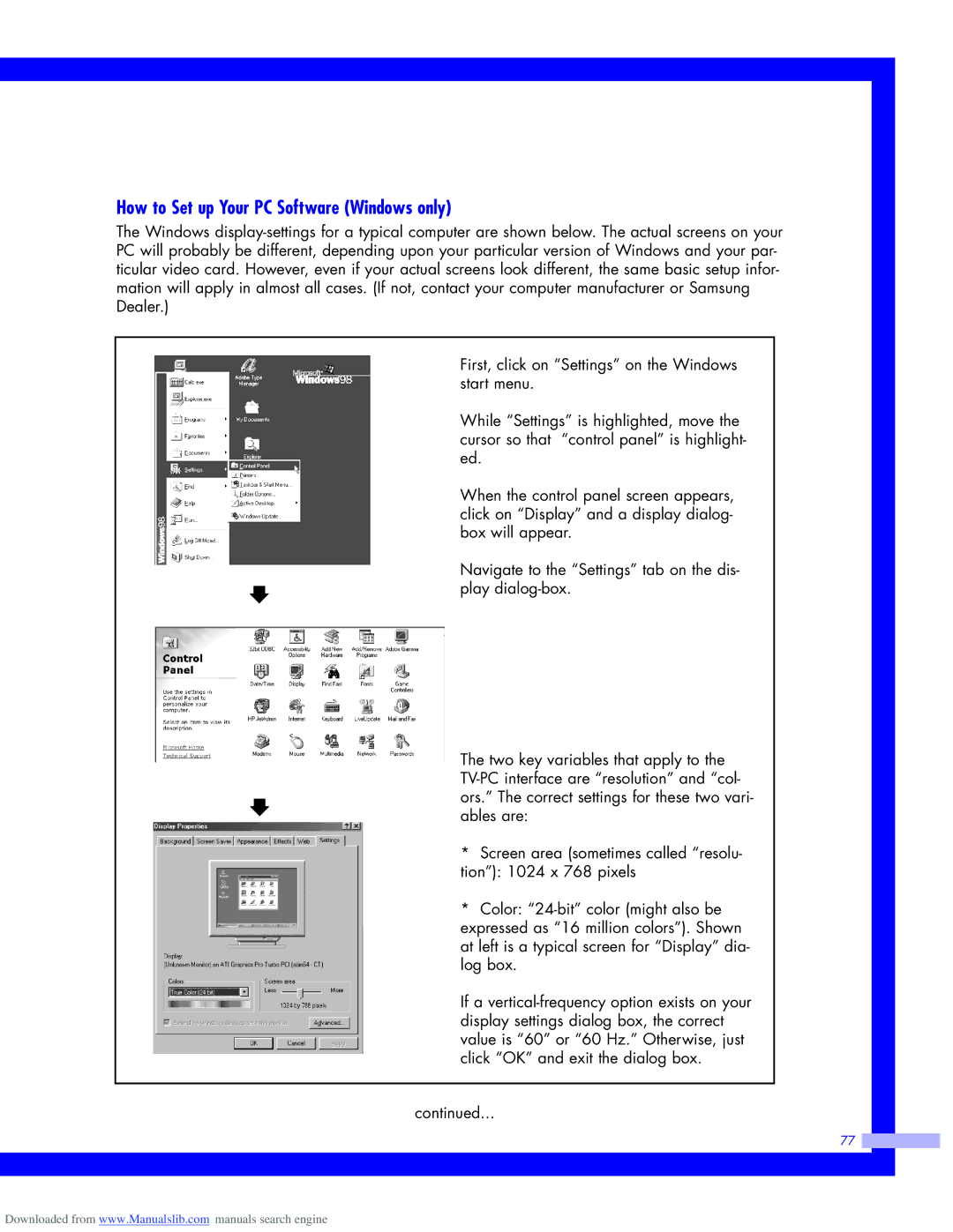 Samsung HLM617W, HLM437W, HLM5065W, HLM507W instruction manual How to Set up Your PC Software Windows only 