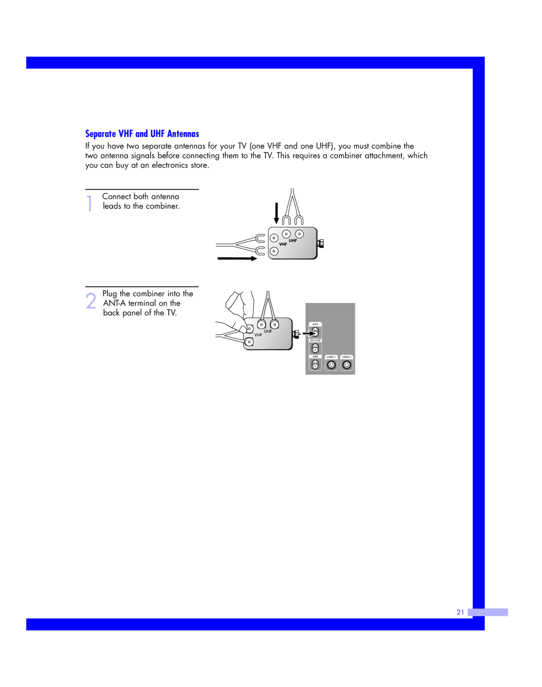 Samsung HLM507W, HLM617W, HLM 5065W, HLM 437W, HLM4365W instruction manual Separate VHF and UHF Antennas 