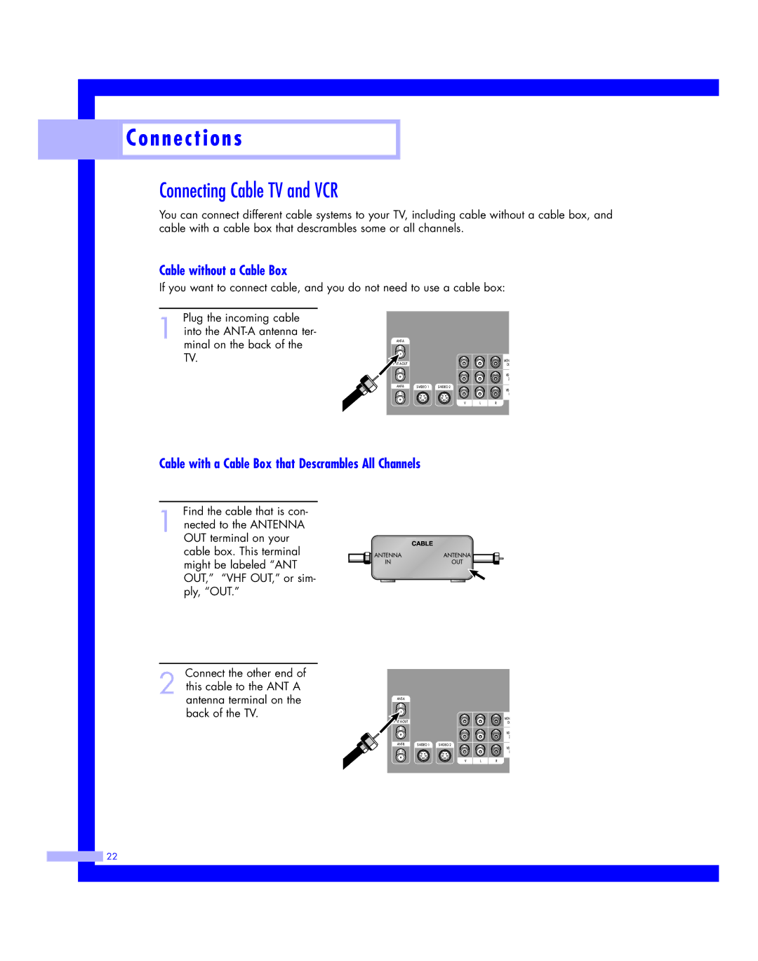 Samsung HLM 5065W, HLM617W, HLM507W, HLM 437W, HLM4365W Connecting Cable TV and VCR, Cable without a Cable Box 