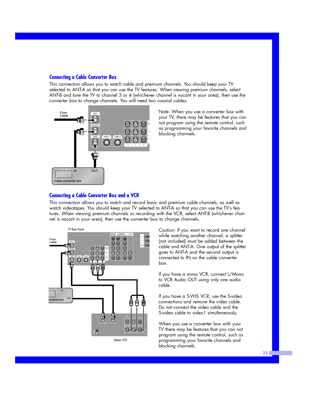 Samsung HLM 437W, HLM617W, HLM507W, HLM 5065W, HLM4365W instruction manual Connecting a Cable Converter Box and a VCR 