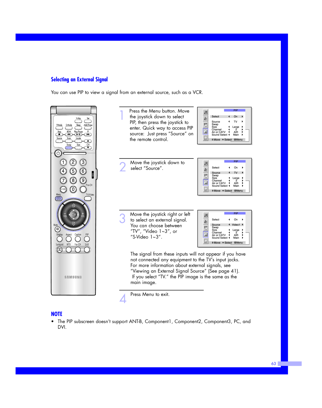 Samsung HLM 437W, HLM617W, HLM507W, HLM 5065W, HLM4365W instruction manual Selecting an External Signal 