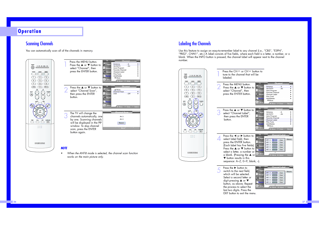 Samsung HLN4365W1, HLN5065W1, HLN617W1, HLN437W1 HLN507W1, HLN567W1, HLN467W1 Scanning Channels Labeling the Channels 