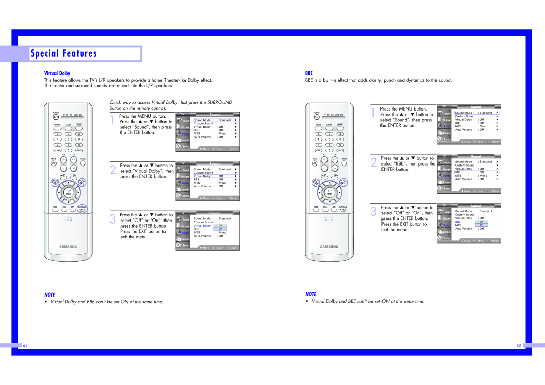 Samsung HLN617W1, HLN5065W1, HLN4365W1, HLN437W1 HLN507W1, HLN567W1, HLN467W1 instruction manual Virtual Dolby, Bbe 