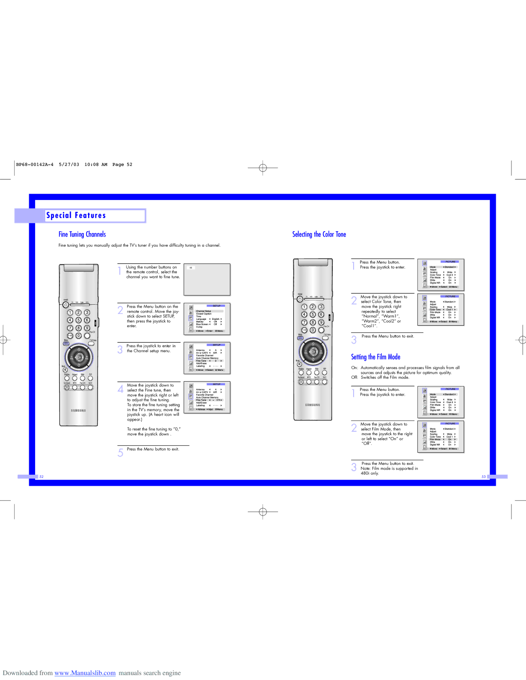 Samsung HLN5065W, HLN567W, HLN617W, HLN507W, HLN437W, HLN4365W instruction manual Fine Tuning Channels, Setting the Film Mode 