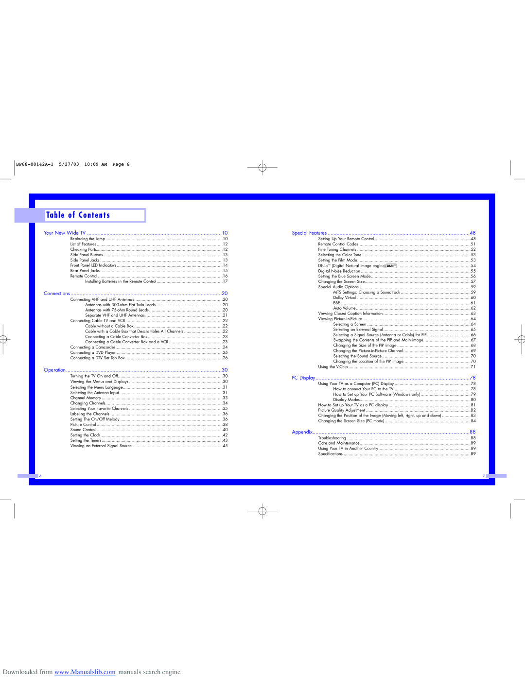 Samsung HLN437W, HLN567W, HLN617W, HLN507W, HLN5065W, HLN4365W instruction manual Table of Contents 