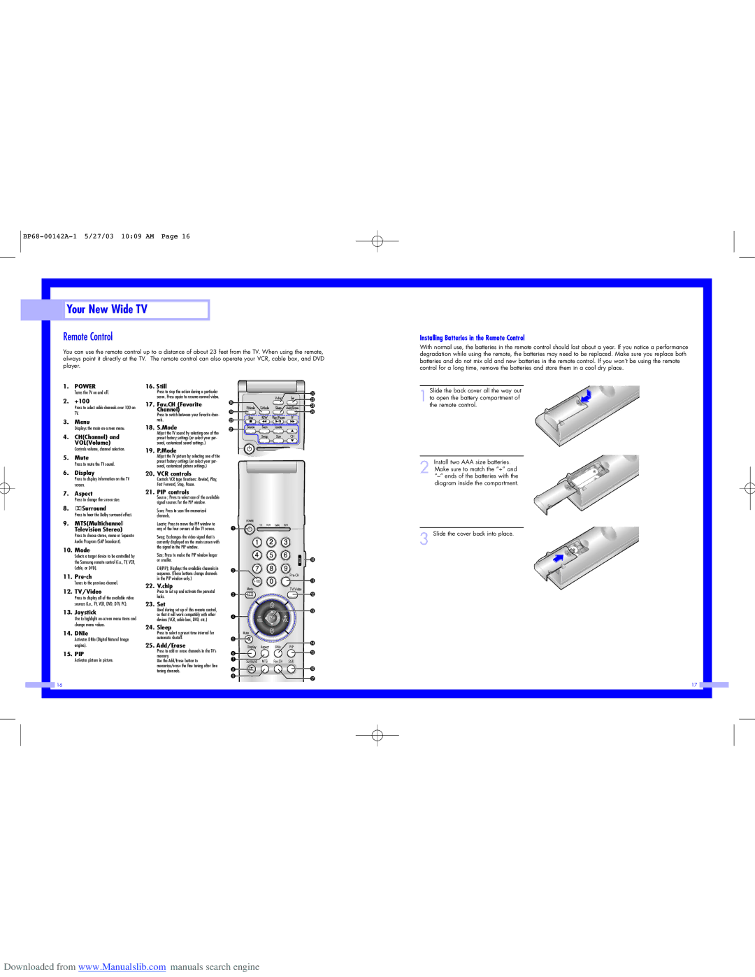 Samsung HLN5065W, HLN567W, HLN617W, HLN507W, HLN437W, HLN4365W instruction manual Installing Batteries in the Remote Control 