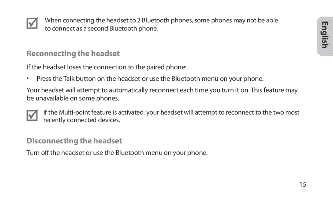 Samsung HM1200 manual Reconnecting the headset, Disconnecting the headset 