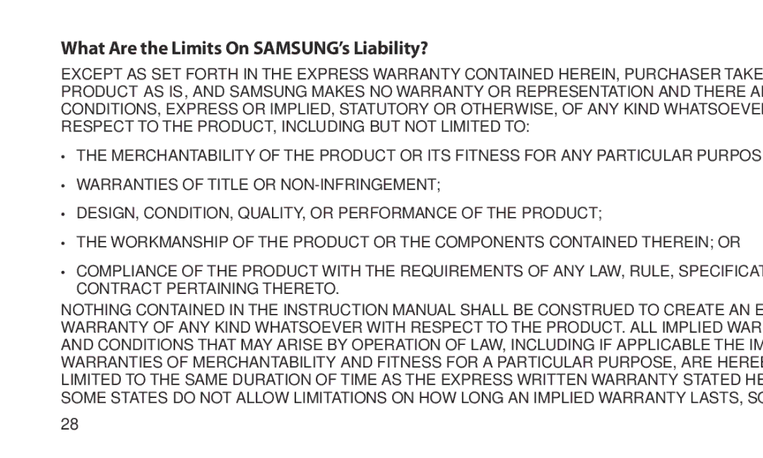 Samsung HM1200 manual What Are the Limits On SAMSUNG’s Liability? 