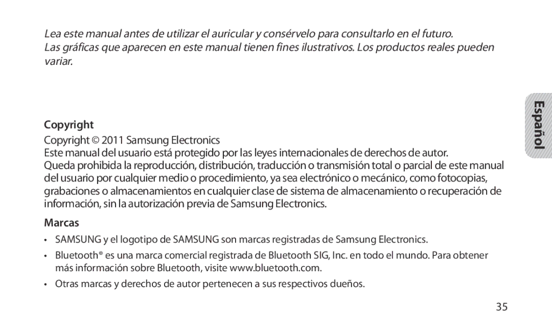 Samsung HM1200 manual Copyright, Marcas 