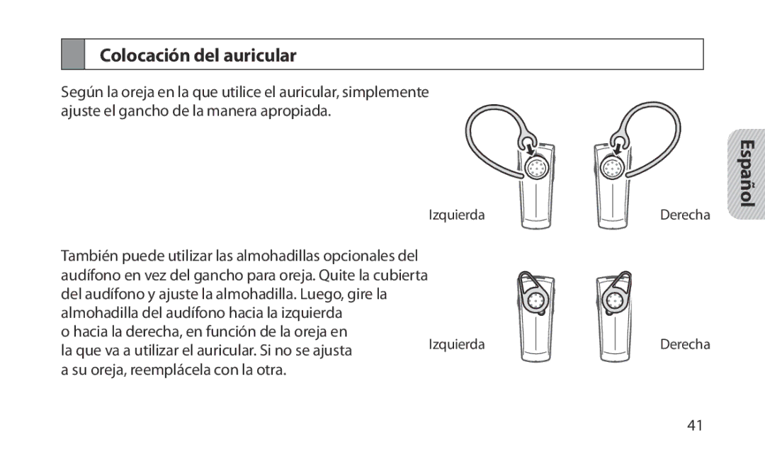 Samsung HM1200 manual Colocación del auricular 