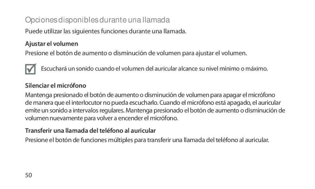 Samsung HM1200 manual Opciones disponibles durante una llamada, Ajustar el volumen, Silenciar el micrófono 