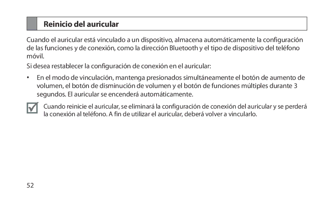 Samsung HM1200 manual Reinicio del auricular 