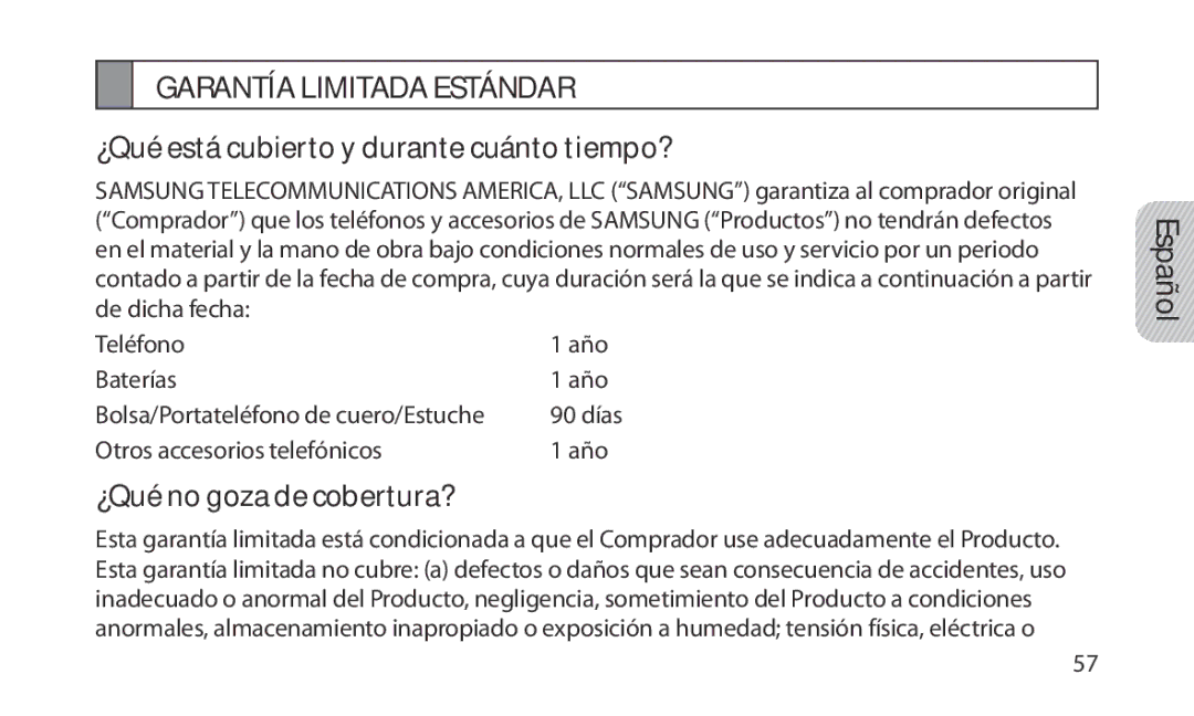 Samsung HM1200 manual ¿Qué está cubierto y durante cuánto tiempo?, ¿Qué no goza de cobertura? 