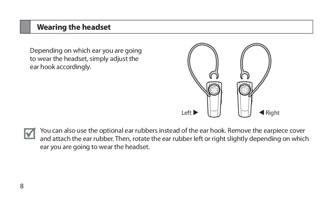 Samsung HM1800 manual Wearing the headset 