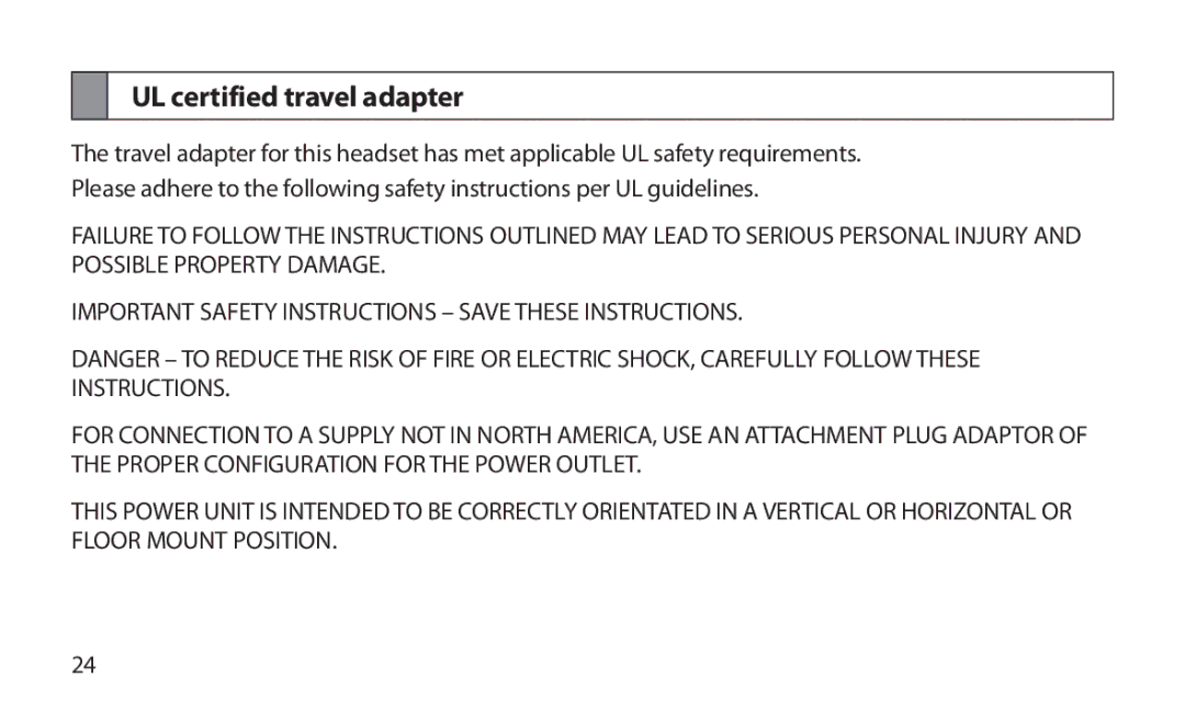 Samsung HM1800 manual UL certified travel adapter 