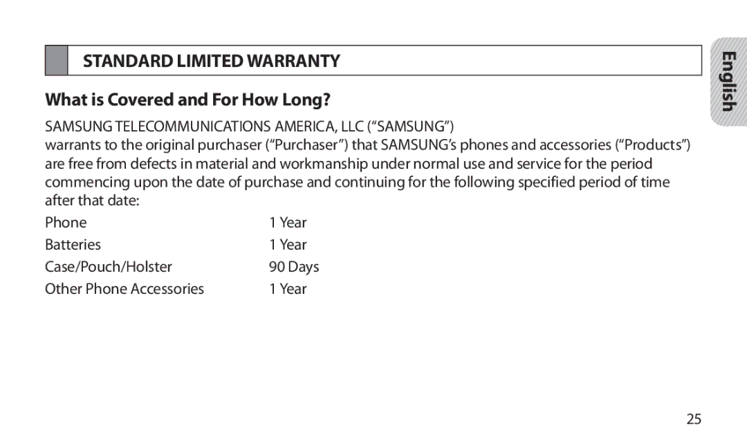 Samsung HM1800 manual Standard Limited Warranty, What is Covered and For How Long? 