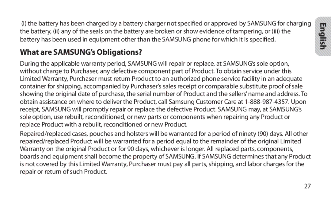 Samsung HM1800 manual What are SAMSUNG’s Obligations? 