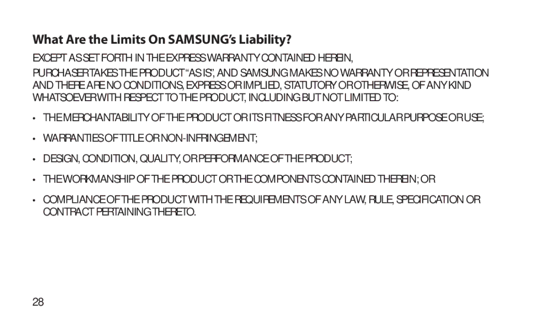 Samsung HM1800 manual What Are the Limits On SAMSUNG’s Liability? 