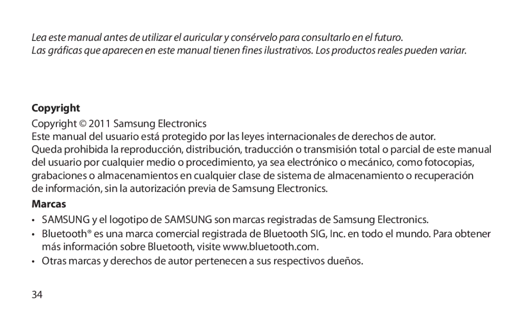 Samsung HM1800 manual Copyright, Marcas 