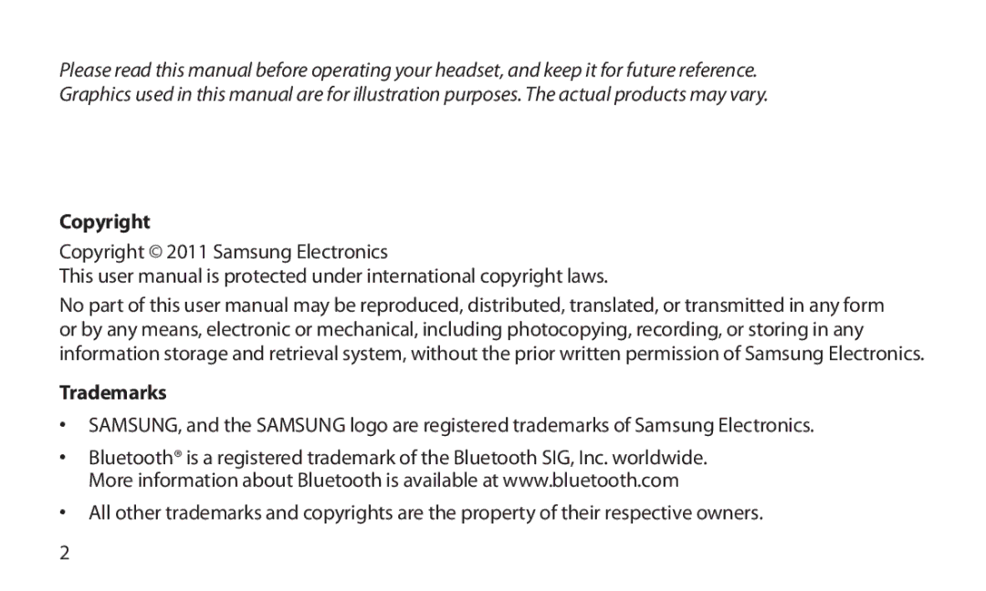 Samsung HM1800 manual Copyright, Trademarks 