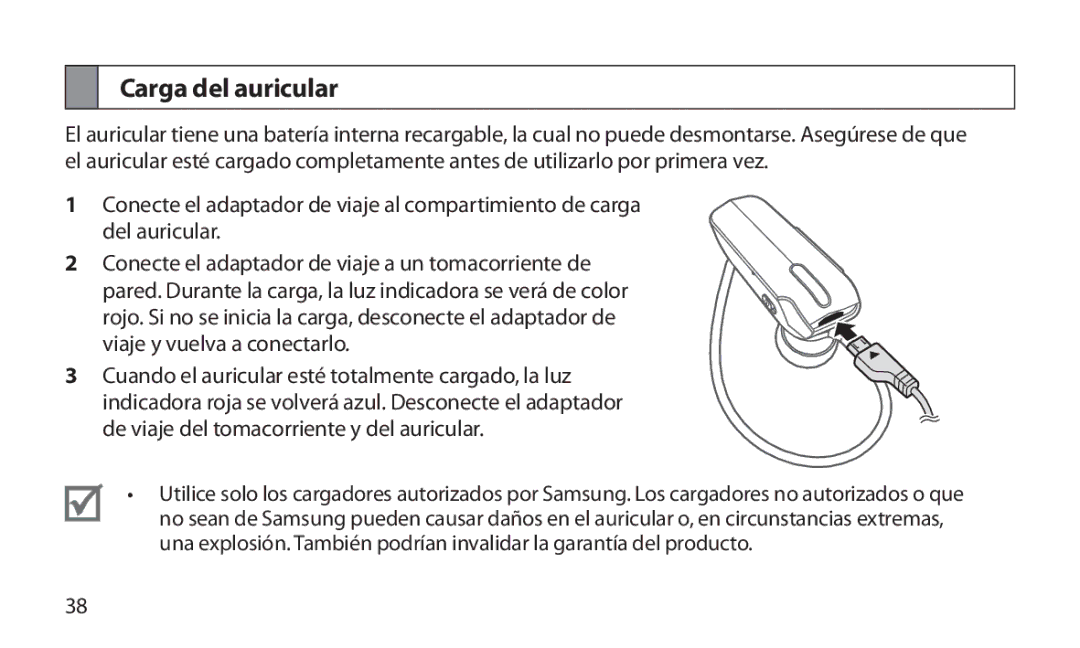 Samsung HM1800 manual Carga del auricular 