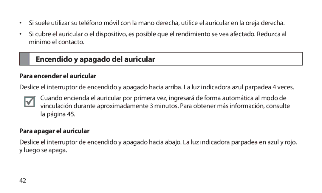 Samsung HM1800 manual Encendido y apagado del auricular, Para encender el auricular, Para apagar el auricular 