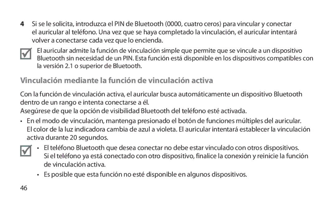 Samsung HM1800 manual Vinculación mediante la función de vinculación activa 