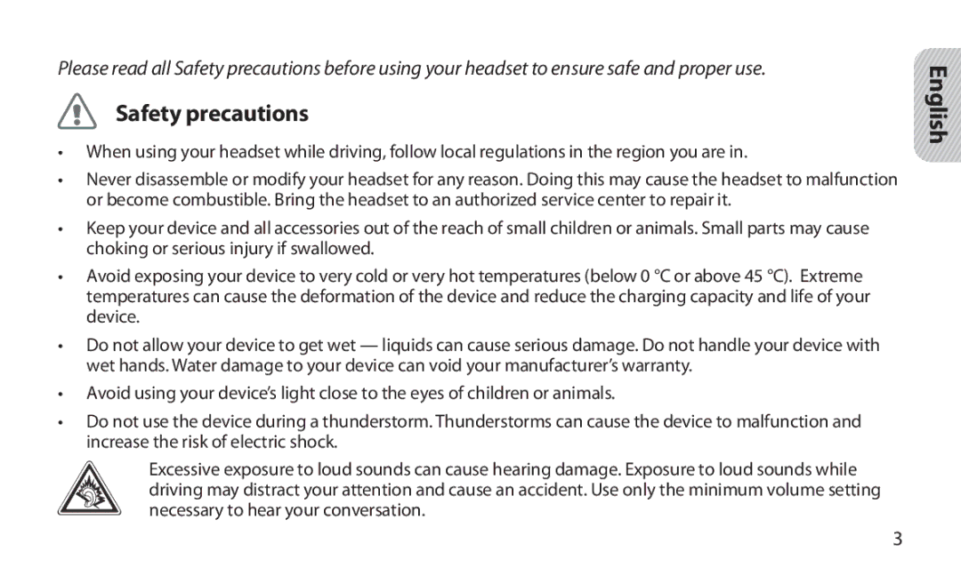 Samsung HM1800 manual Safety precautions 