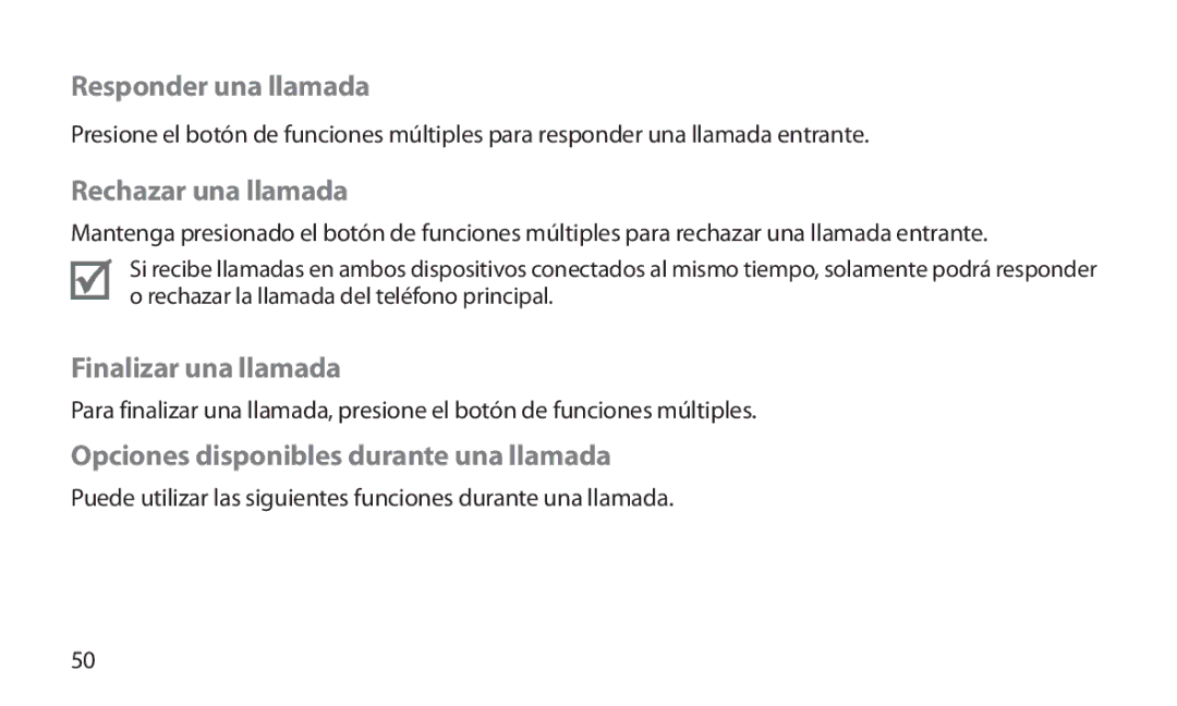 Samsung HM1800 manual Responder una llamada, Rechazar una llamada, Finalizar una llamada 