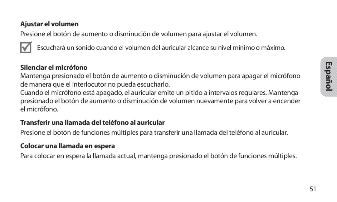 Samsung HM1800 manual Ajustar el volumen, Silenciar el micrófono, Transferir una llamada del teléfono al auricular 