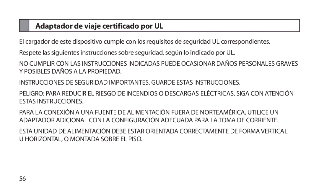 Samsung HM1800 manual Adaptador de viaje certificado por UL 