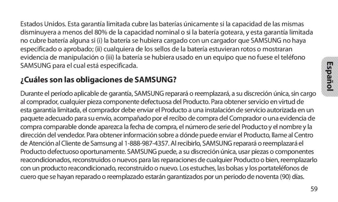 Samsung HM1800 manual ¿Cuáles son las obligaciones de SAMSUNG? 