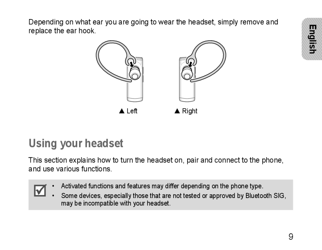 Samsung HM3200, GH68-28534G, 100705 manual Using your headset 