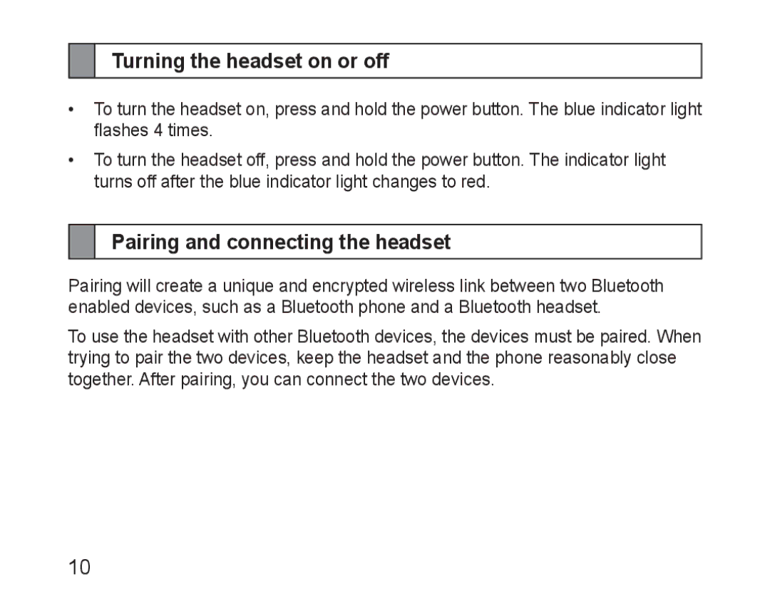 Samsung GH68-28534G, HM3200, 100705 manual Turning the headset on or off, Pairing and connecting the headset 