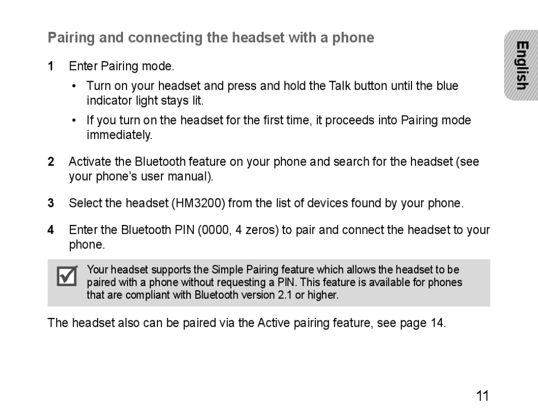 Samsung 100705, HM3200, GH68-28534G manual Pairing and connecting the headset with a phone 