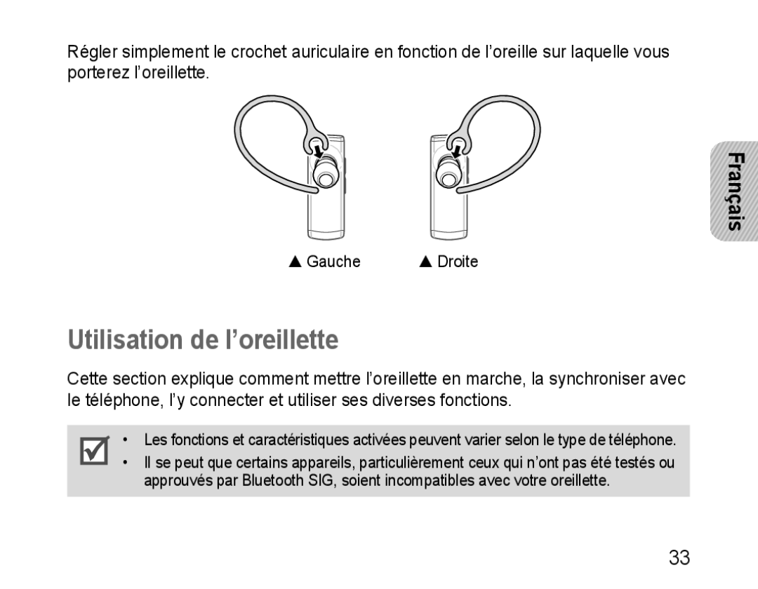 Samsung HM3200, GH68-28534G, 100705 manual Utilisation de l’oreillette 