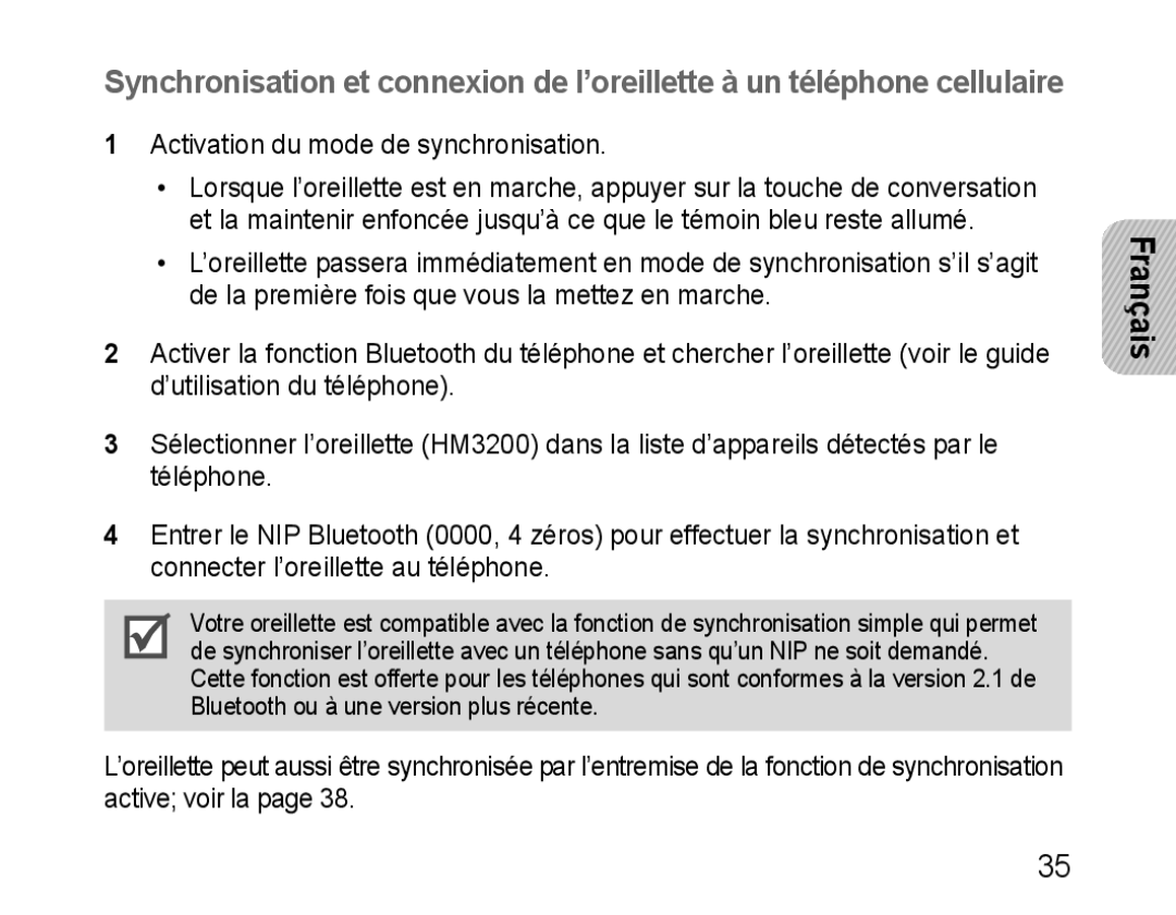 Samsung 100705, HM3200, GH68-28534G manual Français 