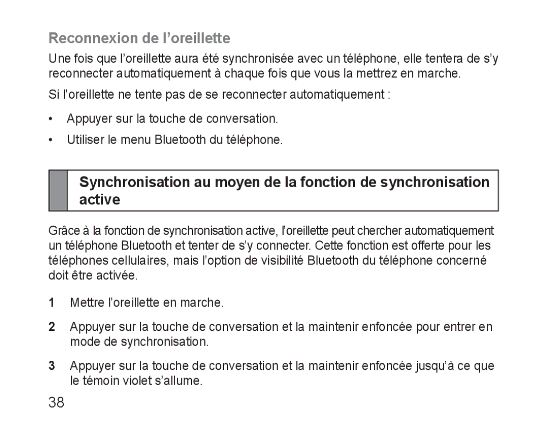 Samsung 100705, HM3200, GH68-28534G manual Reconnexion de l’oreillette 