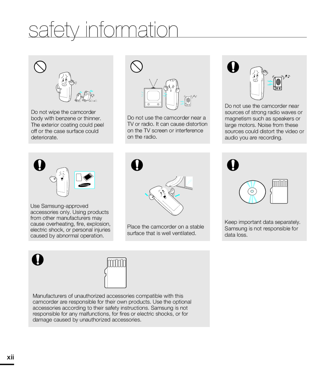 Samsung HMX-E10BN, HMX-E10WN, HMX-E10ON user manual Xii 