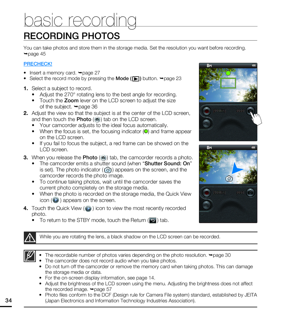 Samsung HMX-E10ON, HMX-E10BN, HMX-E10WN user manual Recording Photos, Icon appears on the screen 