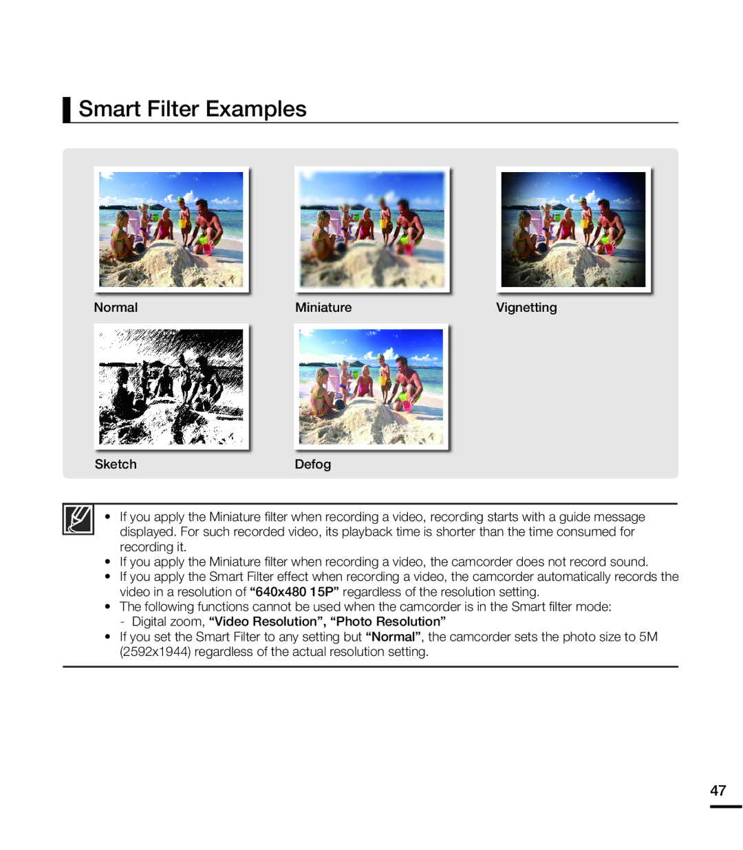 Samsung HMX-E10BN, HMX-E10WN, HMX-E10ON user manual Smart Filter Examples 