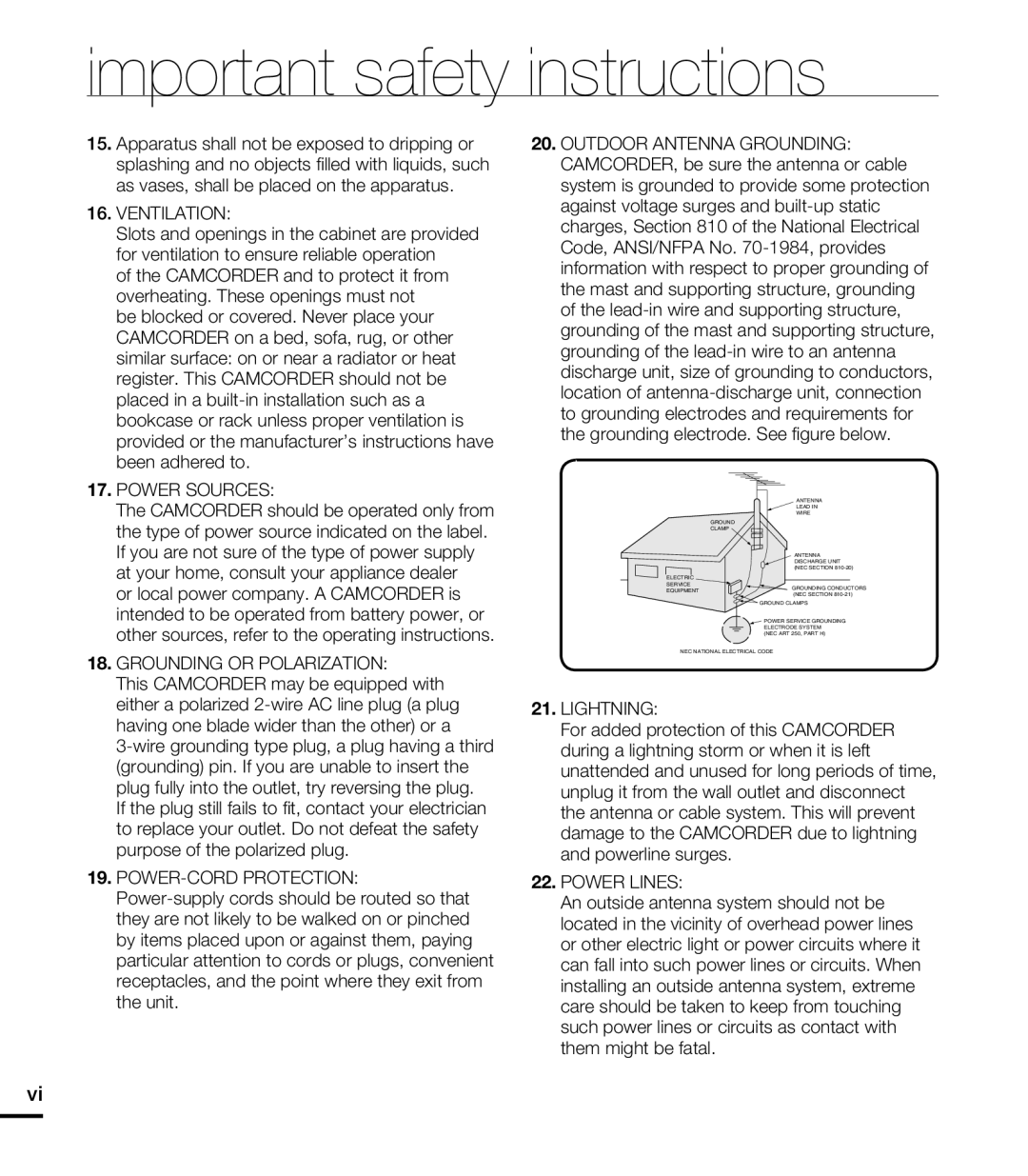 Samsung HMX-E10BN, HMX-E10WN, HMX-E10ON user manual Ventilation 