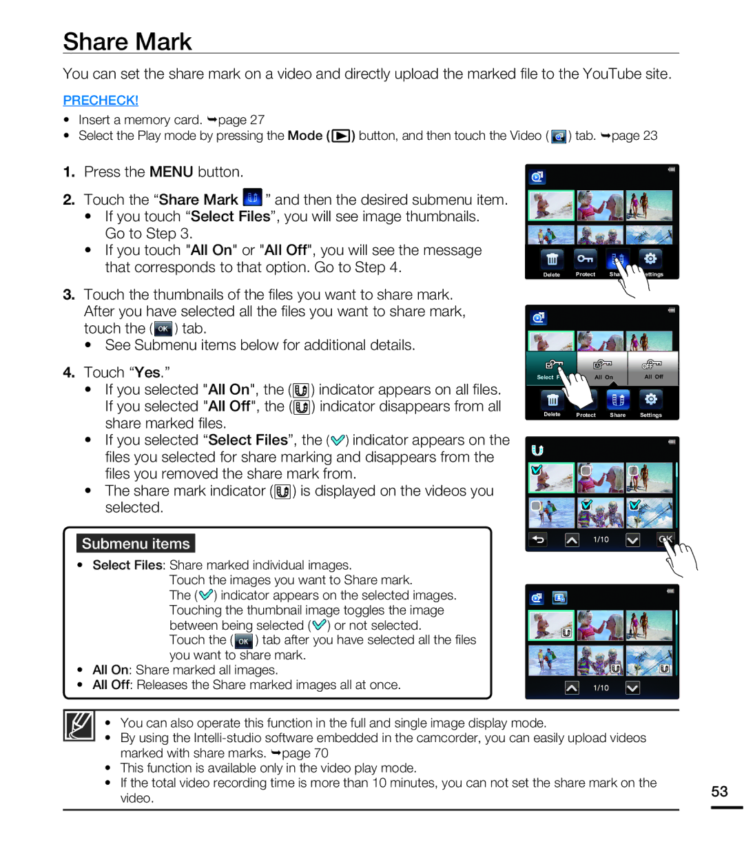 Samsung HMX-E10BN, HMX-E10WN, HMX-E10ON user manual Share Mark 