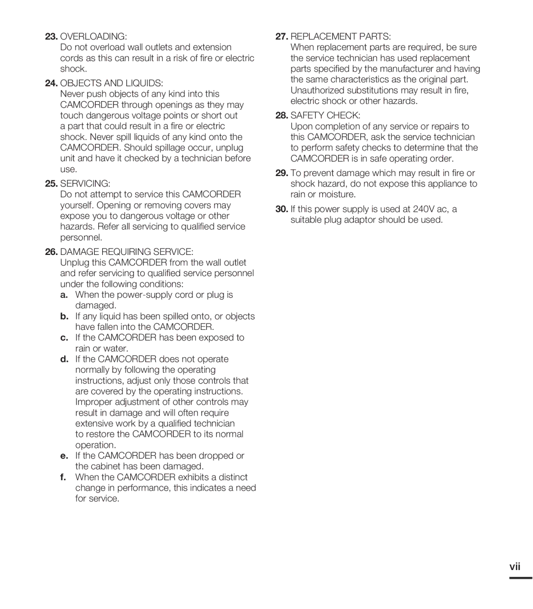 Samsung HMX-E10WN, HMX-E10BN, HMX-E10ON user manual Vii 