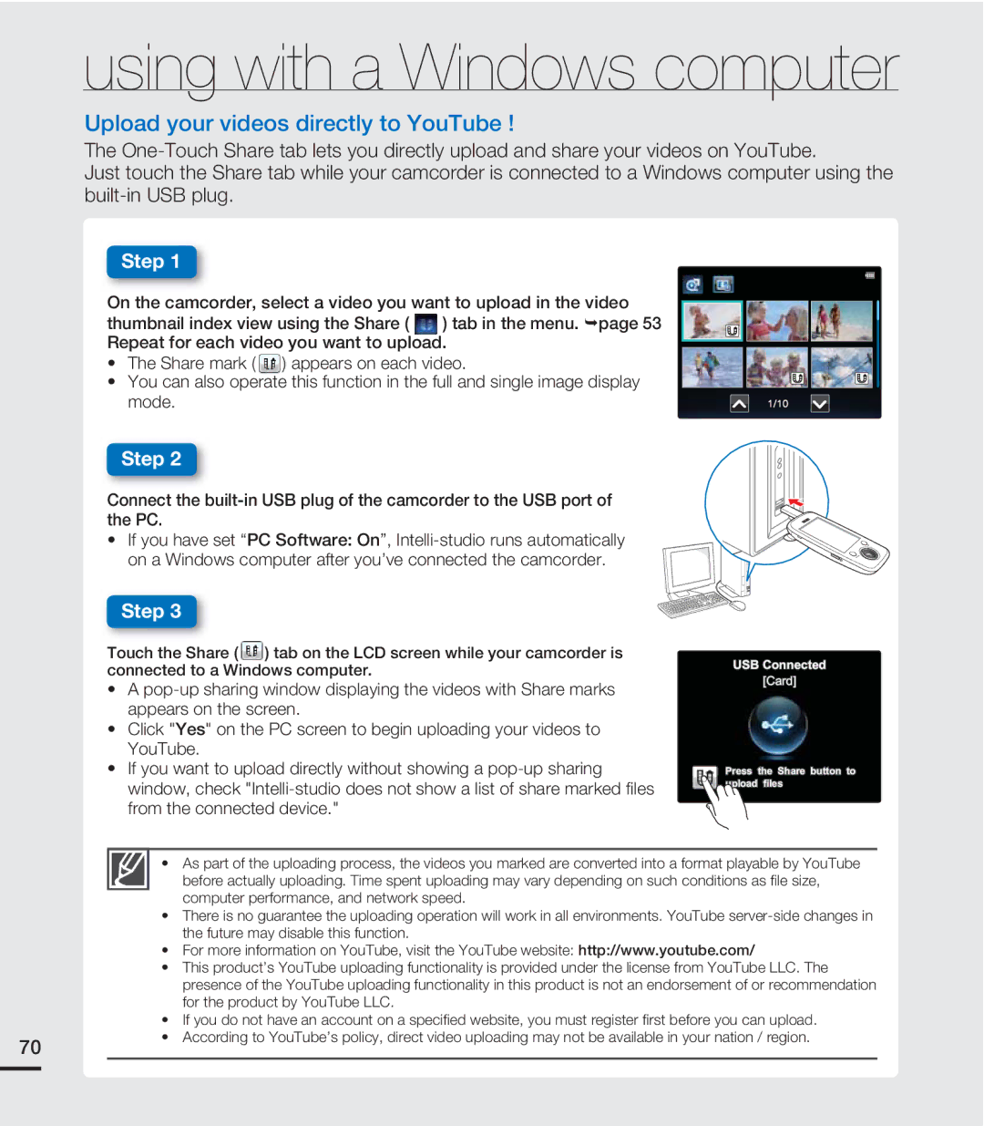 Samsung HMX-E10ON, HMX-E10BN, HMX-E10WN user manual Using with a Windows computer 