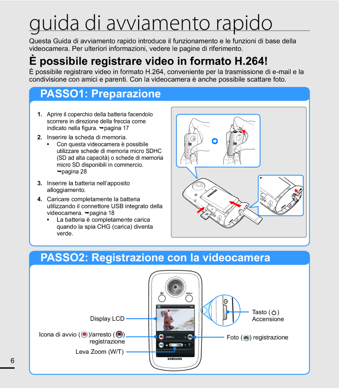 Samsung HMX-E10BP/EDC, HMX-E10OP/EDC, HMX-E10WP/EDC Guida di avviamento rapido, Possibile registrare video in formato H.264 