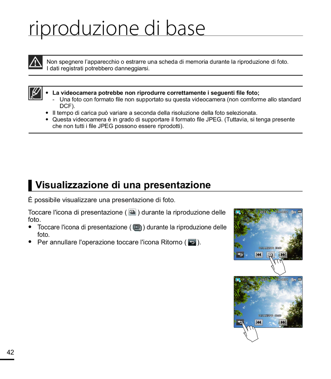 Samsung HMX-E10BP/EDC, HMX-E10OP/EDC, HMX-E10WP/EDC manual Visualizzazione di una presentazione 