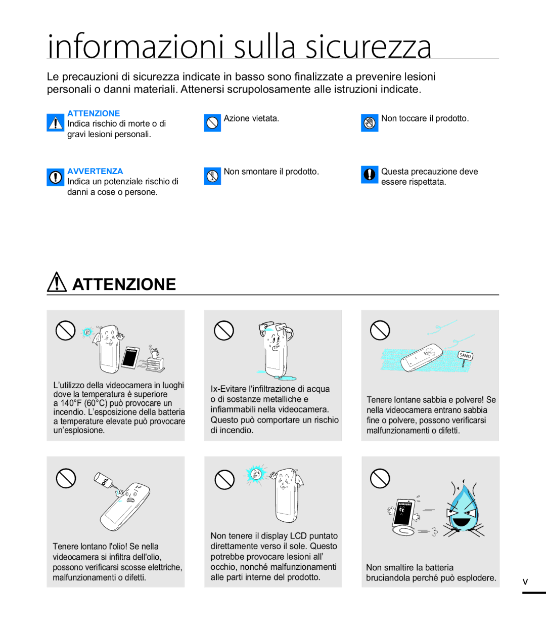 Samsung HMX-E10WP/EDC, HMX-E10BP/EDC, HMX-E10OP/EDC manual Informazioni sulla sicurezza, Attenzione 