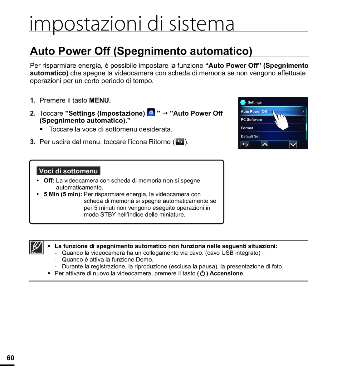 Samsung HMX-E10BP/EDC, HMX-E10OP/EDC, HMX-E10WP/EDC manual Auto Power Off Spegnimento automatico 