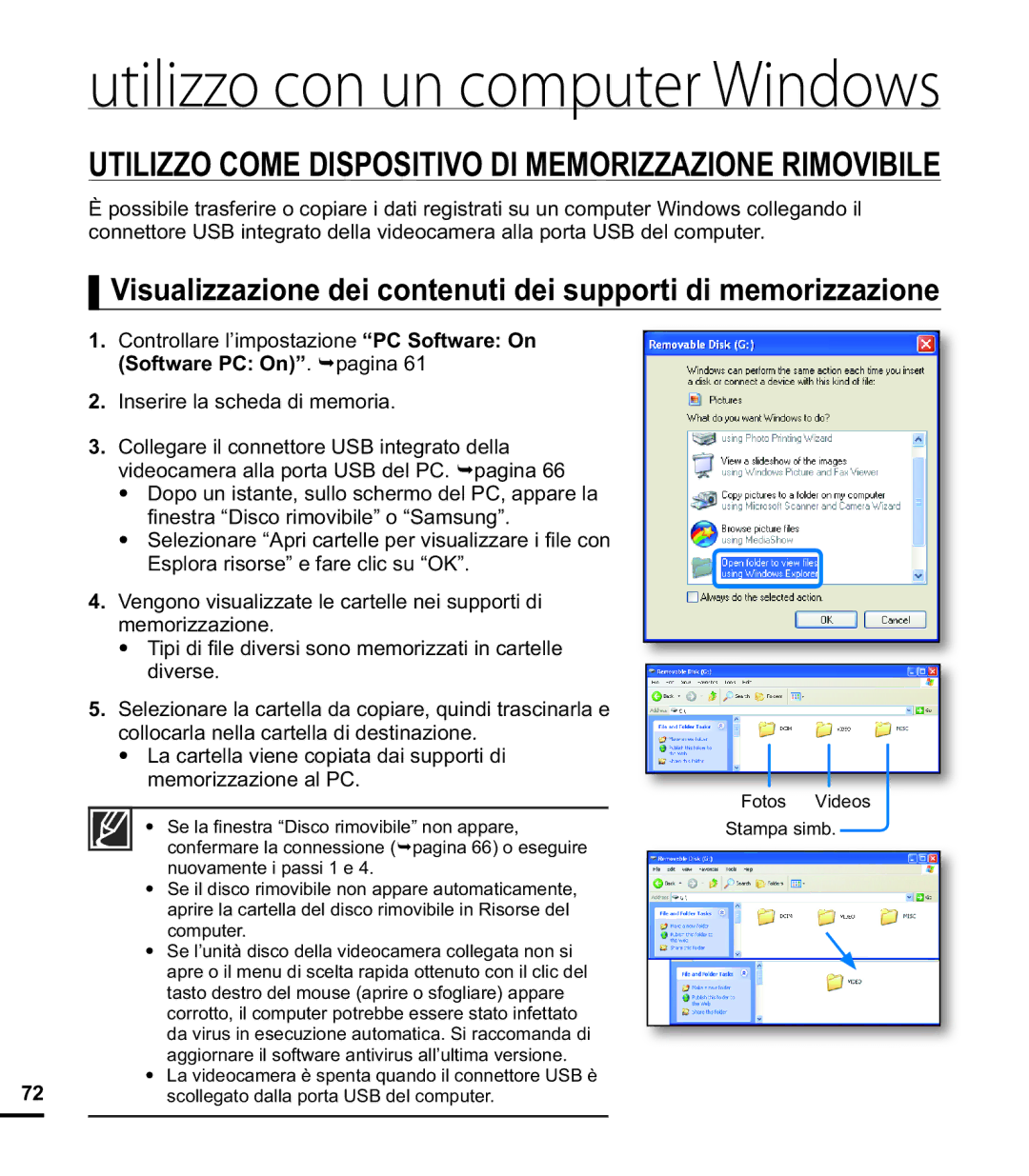 Samsung HMX-E10BP/EDC, HMX-E10OP/EDC Visualizzazione dei contenuti dei supporti di memorizzazione, Software PC On. pagina 